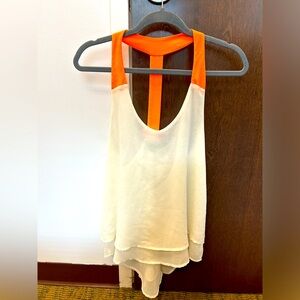Karlie Off White, Neon Orange,  Polyester Tank Size Small